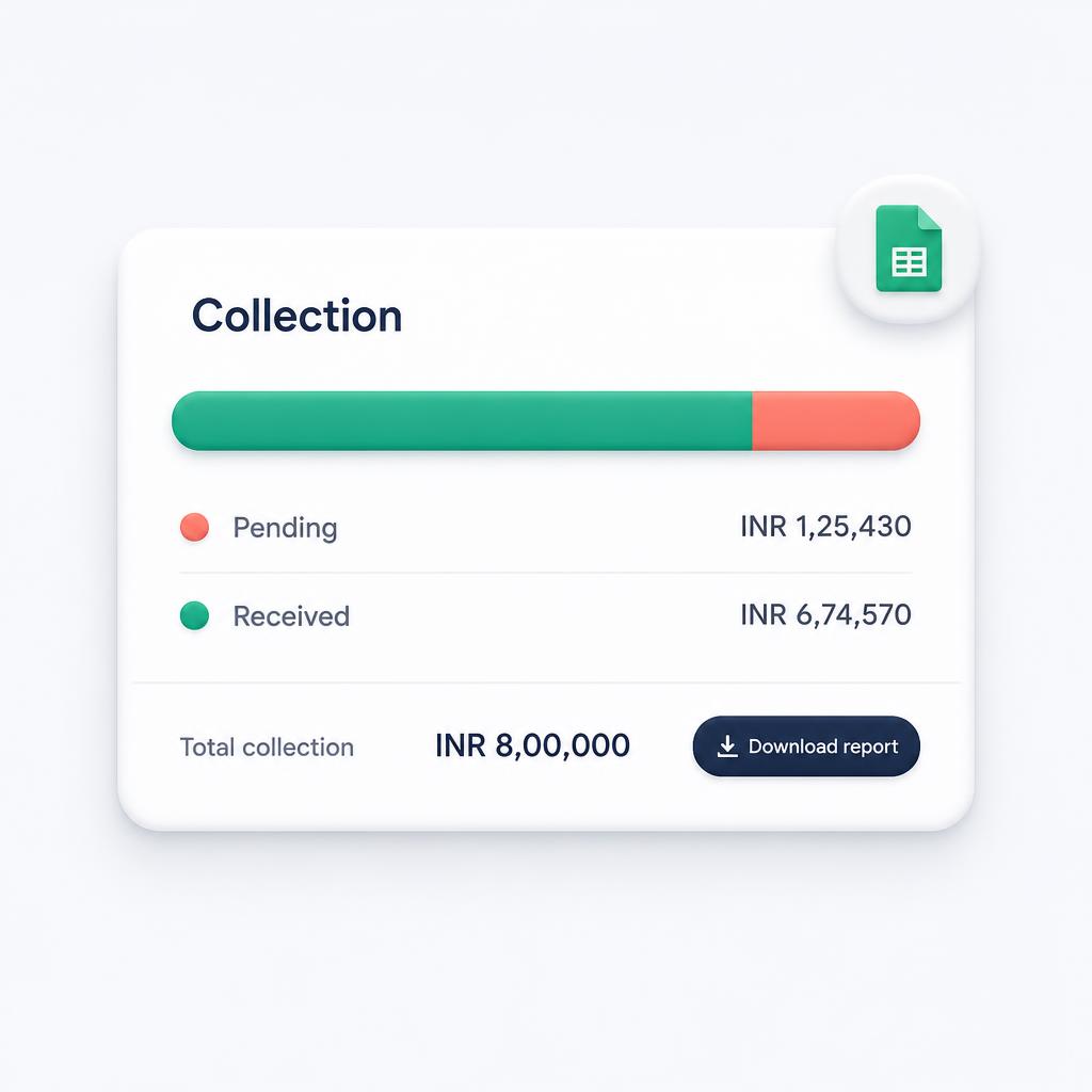 Collection report chart with pending and received amounts