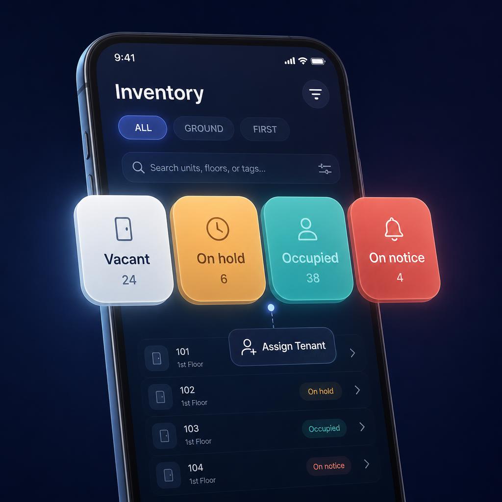 Inventory status — vacant, on hold, occupied and on notice rooms